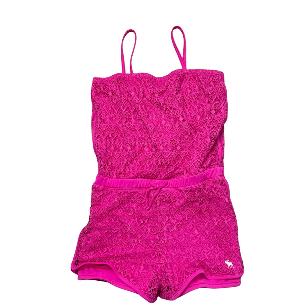 ABERCROMBIE & FITCH Crochet Lace Romper Hot Pink Boho